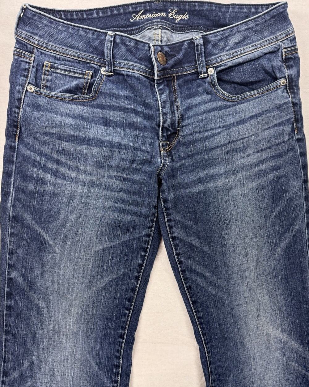 American Eagle Jeans Womens 12 L Bootcut Mid Rise Dark Distressed Stretch A185